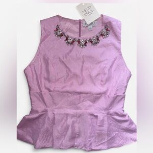 Chic Pink Sleeveless Peplum Blouse with Embellishments